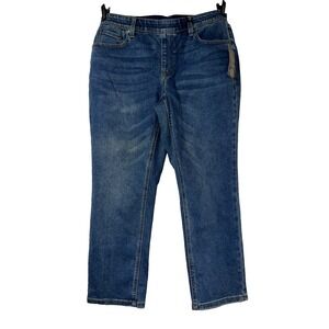 DG2 Diane Gilman Classic Stretch Pull On Straight Leg Jeans Medium Wash Blue 16P